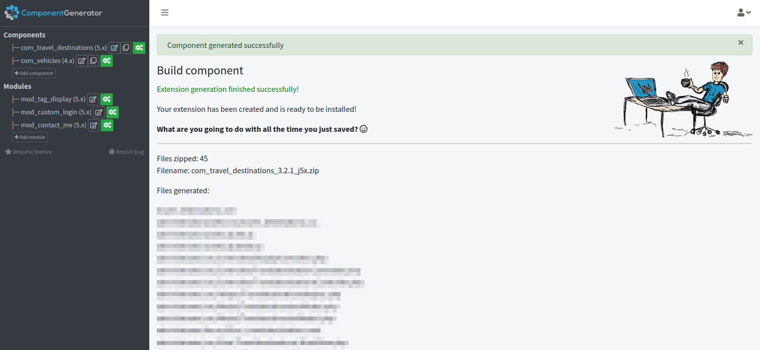 Joomla component built screenshot